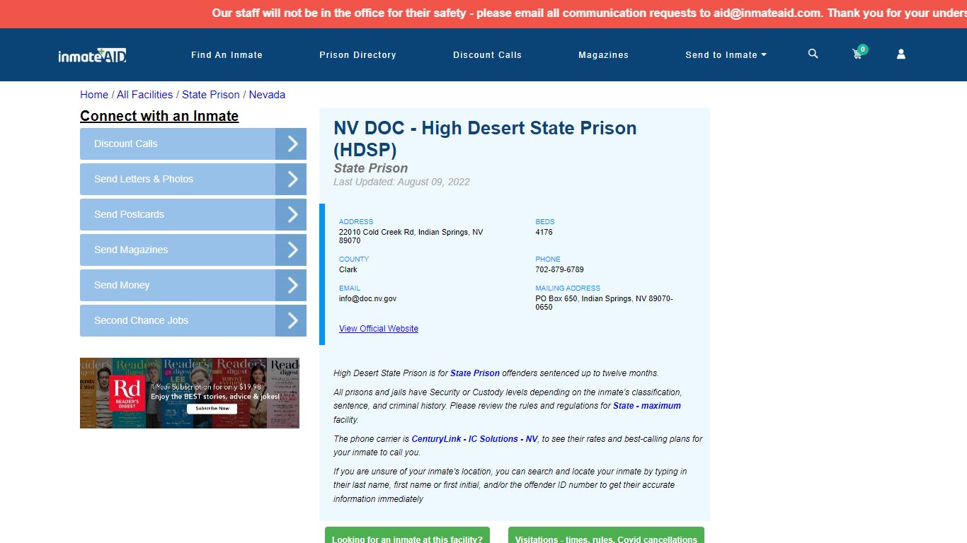 NV DOC - High Desert State Prison (HDSP) & Inmate Search ...